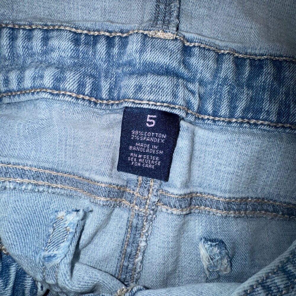 Women's Juniors Blue Spice Distressed Jean Short Overalls Size 5 - Picture 4 of 4